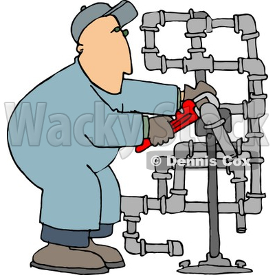 Man Working On Pipes with a Wrench Clipart Picture © djart #6284