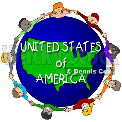 Royalty-Free (RF) Clipart Illustration of Children Holding Hands In A Circle Around A United States of America Globe © djart #62959