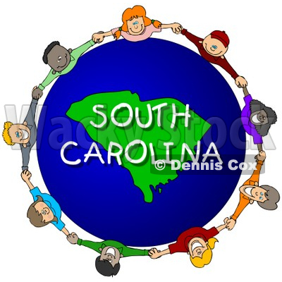 Royalty-Free (RF) Clipart Illustration of Children Holding Hands In A Circle Around A South Carolina Globe © djart #62962