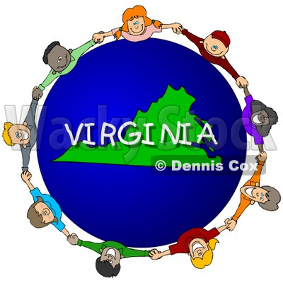 Royalty-Free (RF) Clipart Illustration of Children Holding Hands In A Circle Around A Virginia Globe © djart #62968