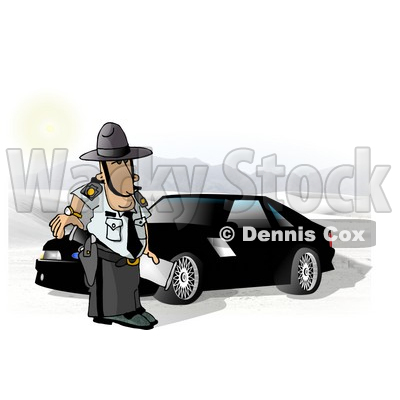 State Trooper Standing Beside a Ford Mustang Car Clipart Picture © djart #6297