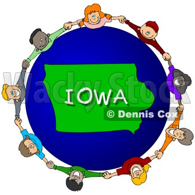 Royalty-Free (RF) Clipart Illustration of Children Holding Hands In A Circle Around An Iowa Globe © djart #62972