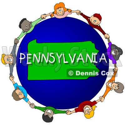 Royalty-Free (RF) Clipart Illustration of Children Holding Hands In A Circle Around A Pennsylvania Globe © djart #62980
