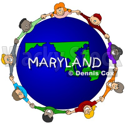 Royalty-Free (RF) Clipart Illustration of Children Holding Hands In A Circle Around A Maryland Globe © djart #62983