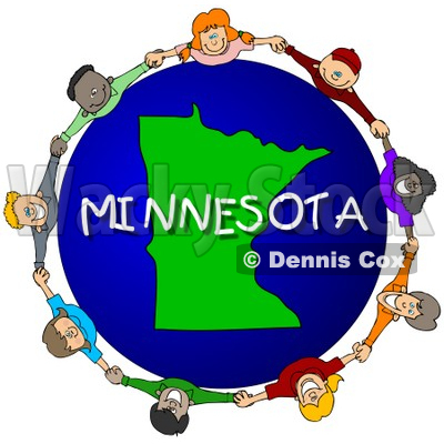 Royalty-Free (RF) Clipart Illustration of Children Holding Hands In A Circle Around A Minnesota Globe © djart #62986