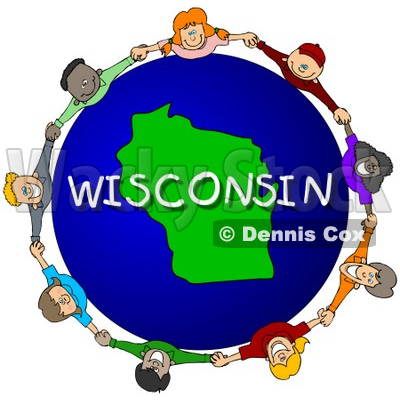 Royalty-Free (RF) Clipart Illustration of Children Holding Hands In A Circle Around A Wisconsin Globe © djart #62992
