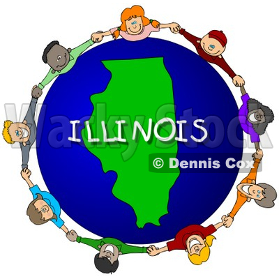Royalty-Free (RF) Clipart Illustration of Children Holding Hands In A Circle Around An Illinois Globe © djart #62994