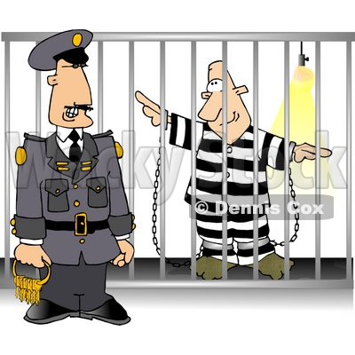 Guard with Keys Standing Beside a Prisoner in Jail Cell Clipart Picture © djart #6313