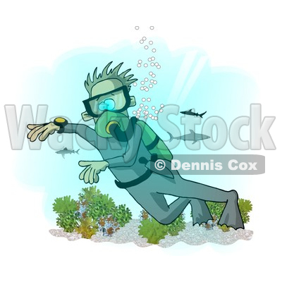 Scuba Diver with Sharks in the Deep Sea Clipart Illustration © djart #6319