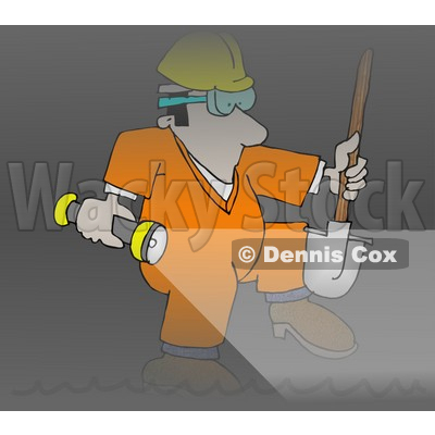 Sewer Worker Walking Through a Dark Tunnel Clipart Illustration © djart #6321
