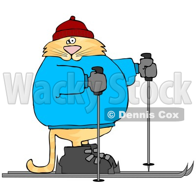 Human-like Cat Cross-country Skiing Clipart Picture by Dennis Cox
