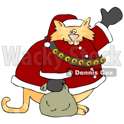 Chubby Orange Santa Clause Cat Waving Clipart © djart #6500