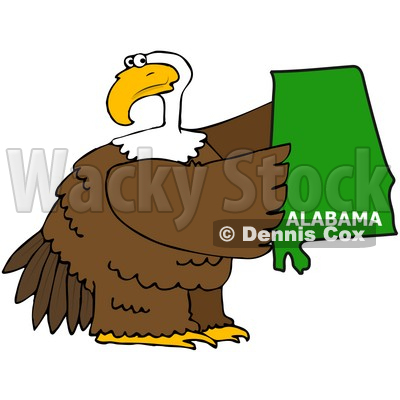Royalty-Free (RF) Clipart Illustration of a Bald Eagle Holding A Green State Of Alabama © djart #67142