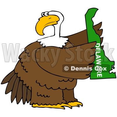 Royalty-Free (RF) Clipart Illustration of a Bald Eagle Holding A Green State Of Delaware © djart #67144