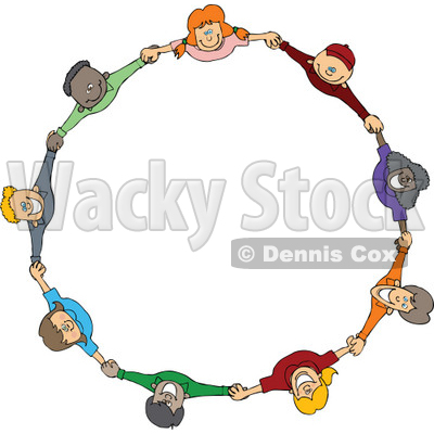 Royalty-Free (RF) Clipart Illustration of a Circle Of Diverse Happy Cartoon Children Holding Hands And Looking Up © djart #77665