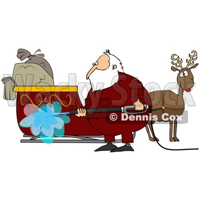 Royalty-Free (RF) Clipart Illustration of Santa Spraying Down His Sleigh With A Pressure Washer © djart #77666
