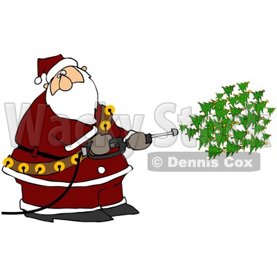 Royalty-Free (RF) Clipart Illustration of Kris Kringle Spraying Christmas Trees Out Of A Pressure Washer © djart #77669