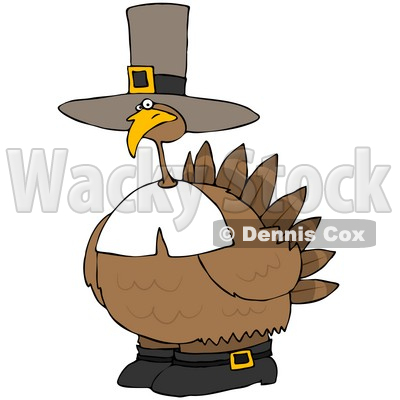 Royalty-Free (RF) Clipart Illustration of a Chubby Pilgrim Turkey Bird Wearing A Hat And Boots © djart #79118