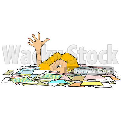 Royalty-Free (RF) Clipart Illustration of a Caucasian Businesswoman Reaching Up While Drowning In Paperwork © djart #81527