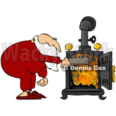 Royalty-Free (RF) Clipart Illustration of Santa In His Pjs, Inserting A Log Into His Wood Stove © djart #82392