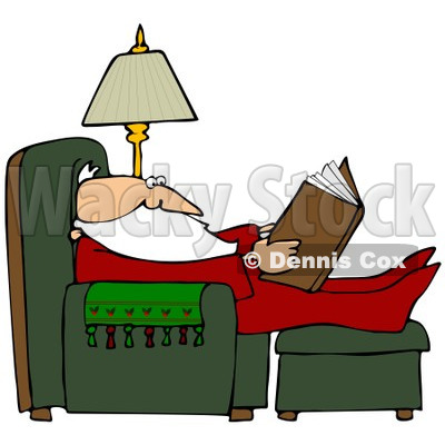 Royalty-Free (RF) Clipart Illustration of Santa In His Pajamas, Reading And Resting With His Feet Up In A Chair © djart #82393