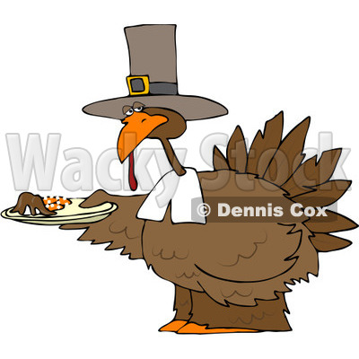 Royalty-Free (RF) Clipart Illustration of a Pilgrim Turkey Holding A Plate Of Mashed Potatoes © djart #82579