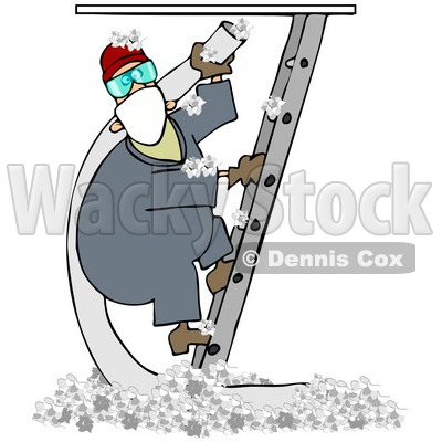 Royalty-Free (RF) Clipart Illustration of a Worker Man Climbing A Ladder And Holding An Insulation Hose, Insulation On The Floor Below © djart #82625