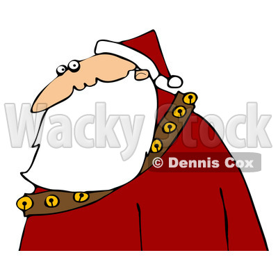 Royalty-Free (RF) Clipart Illustration of a Profile Of Santa In A Red Suit And Hat, His Long Beard Flowing Over A Sash Of Bells © djart #82626
