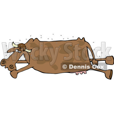 Royalty-Free (RF) Clipart Illustration of a Swarm Of Flies Around A Stinky Dead Brown Cow © djart #82831