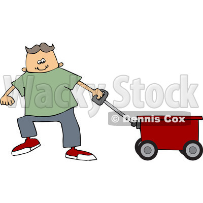 Royalty-Free (RF) Clipart Illustration of a Little Boy Pulling A Red Wagon Toy © djart #83481