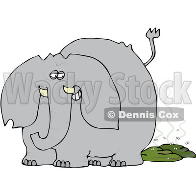Royalty-Free (RF) Clipart Illustration of a Gray Elephant Grinning After Pooping, With Flies © djart #83895