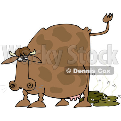 Royalty-Free (RF) Clipart Illustration of a Brown Cow Pooping, With Flies © djart #83897