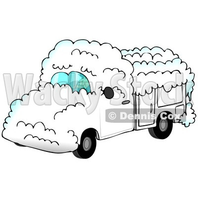 Royalty-Free (RF) Clipart Illustration of a Man Driving A White Utility Truck Covered In Snow © djart #84889