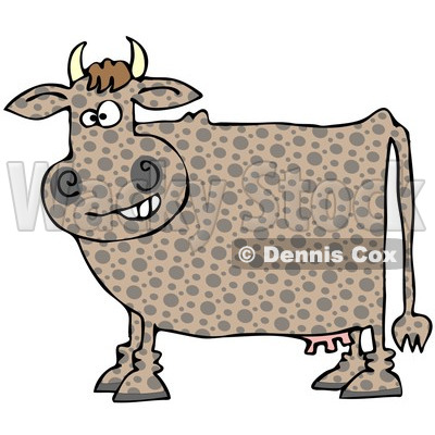 Royalty-Free (RF) Clipart Illustration of a Brown Polka Dot Cow Grinning © djart #84894