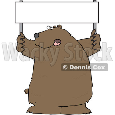 Royalty-Free (RF) Clipart Illustration of a Large Brown Bear Holding Up A Blank Sign © djart #84896