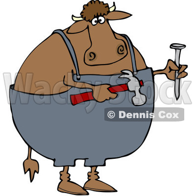 Royalty-Free (RF) Clipart Illustration of a Carpenter Cow Holding A Hammer And Nail © djart #85660