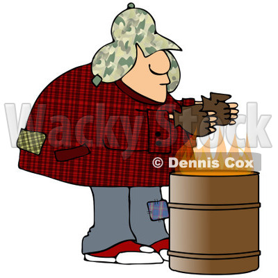 Royalty-Free (RF) Clipart Illustration of a Homeless Man Warming His Hands Over A Trash Can Fire © djart #85661