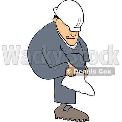 Royalty-Free (RF) Clipart Illustration of a Caucasian Worker Man Putting A Cover On Over His Boot © djart #86484