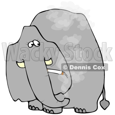 Royalty-Free (RF) Clipart Illustration of a Grey Elephant Smoking A Cigarette And Looking Back © djart #86868