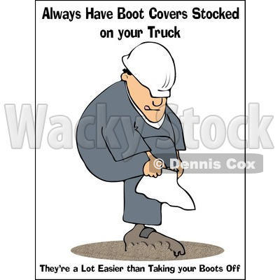 Royalty-Free (RF) Clipart Illustration of a Work Safety Warning Of A Man Putting On Boot Covers © djart #86870