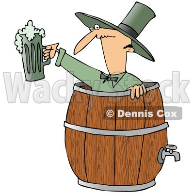 Royalty-Free (RF) Clipart Illustration of a Skinny Man In A Beer Keg, Holding Up Green Beer © djart #88339