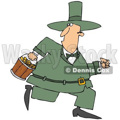 Royalty-Free (RF) Clipart Illustration of a Chubby Leprechaun Running With A Bucket Of Gold Coins © djart #90300