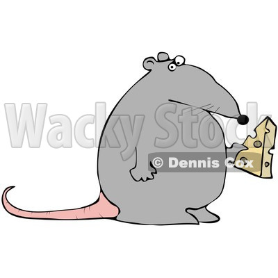 Royalty-Free (RF) Clipart Illustration of a Fat Gray Rat Holding A Wedge Of Cheese © djart #90303