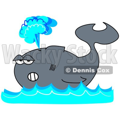 Royalty-Free (RF) Clipart Illustration of a Gray Whale Floating On Blue Waves, Shooting Up A Spray Of Water © djart #93115