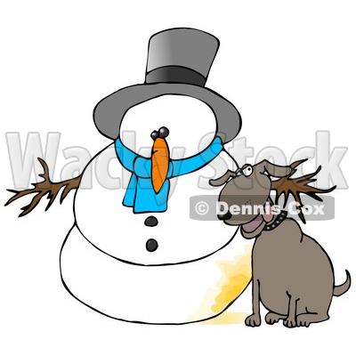Dog Peeing on a Snowman Clipart Illustration © djart #9415