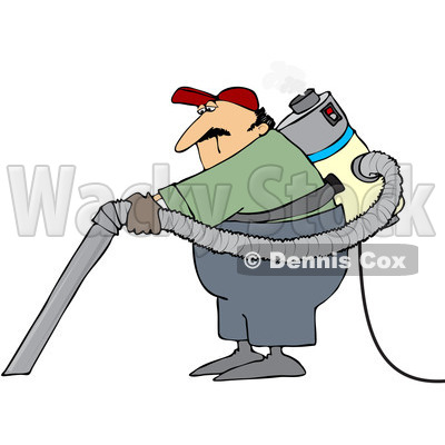 Royalty-Free (RF) Clipart Illustration of a Male Janitor Wearing And Using A Back Vacuum © djart #97355