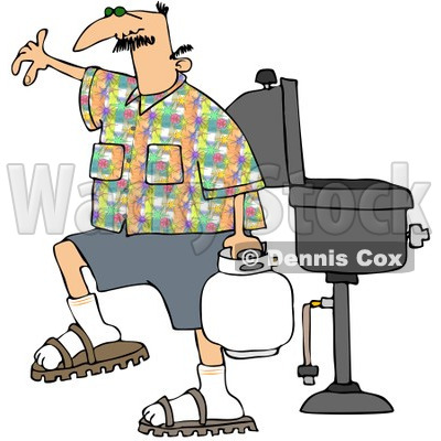 Royalty-Free (RF) Clipart Illustration of a Caucasian Man Carrying A Propane Tank By A BBQ © djart #98371