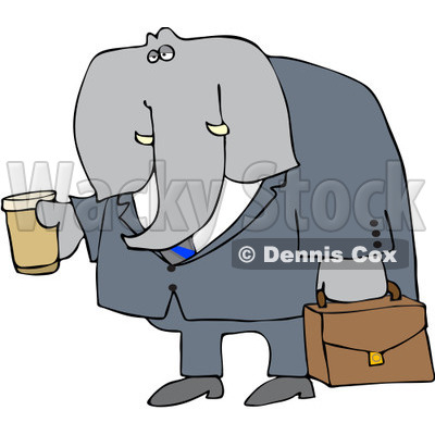 Royalty-Free (RF) Clipart Illustration of an Elephant Businessman Carrying Coffee And A Briefcase © djart #98777