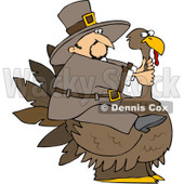 Royalty-Free (RF) Clipart Illustration of a Thanksgiving Pilgrim Trying To Ride A Huge Turkey © djart #101271