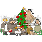 Royalty-Free (RF) Clipart Illustration of Pilgrims And Native Americans Trimming A Christmas Tree Together © djart #101272
